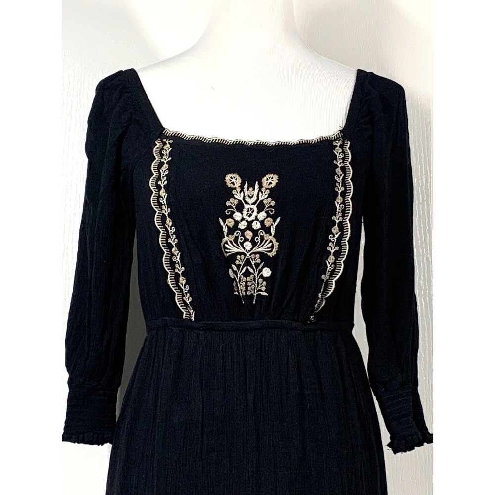 Indulge InStyle Vtg Y2K Milkmaid Maxi Dress S Black Embroidered Peasant - Picture 2 of 11